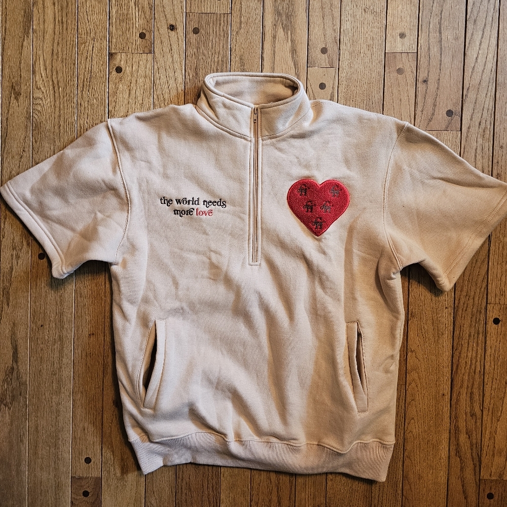 Citizens Of Heaven Beige Half-Zip Sweatshirt with Red Heart Patch